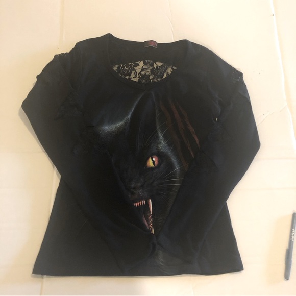 SPIRAL CLOTHING Cat Top, Black w/ Lace, Goth, Women’s Size L - Picture 8 of 8